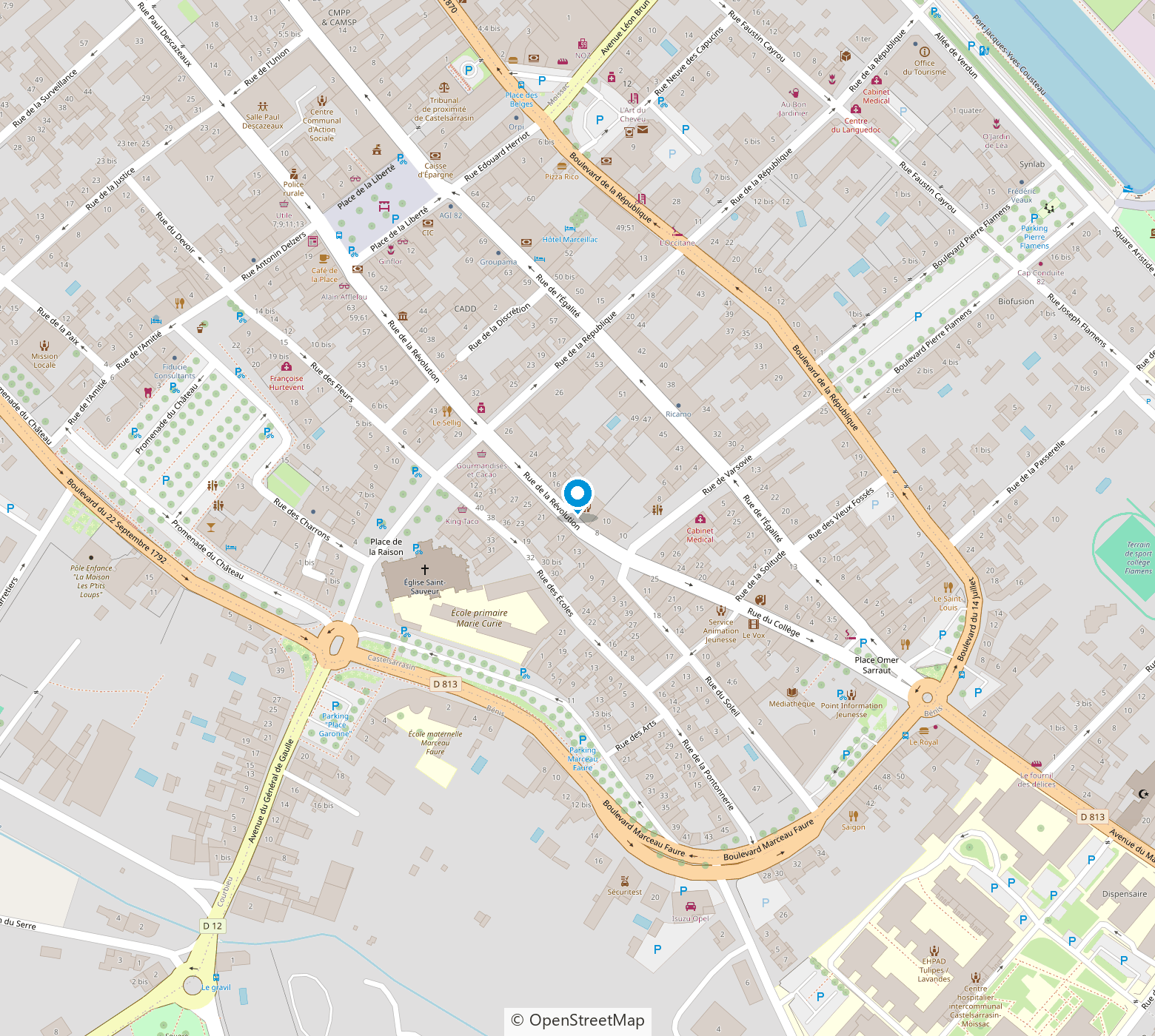Plan de situation de l'AGERIS 82, 10 rue de la Révolution, 82100 Castelsarrasin